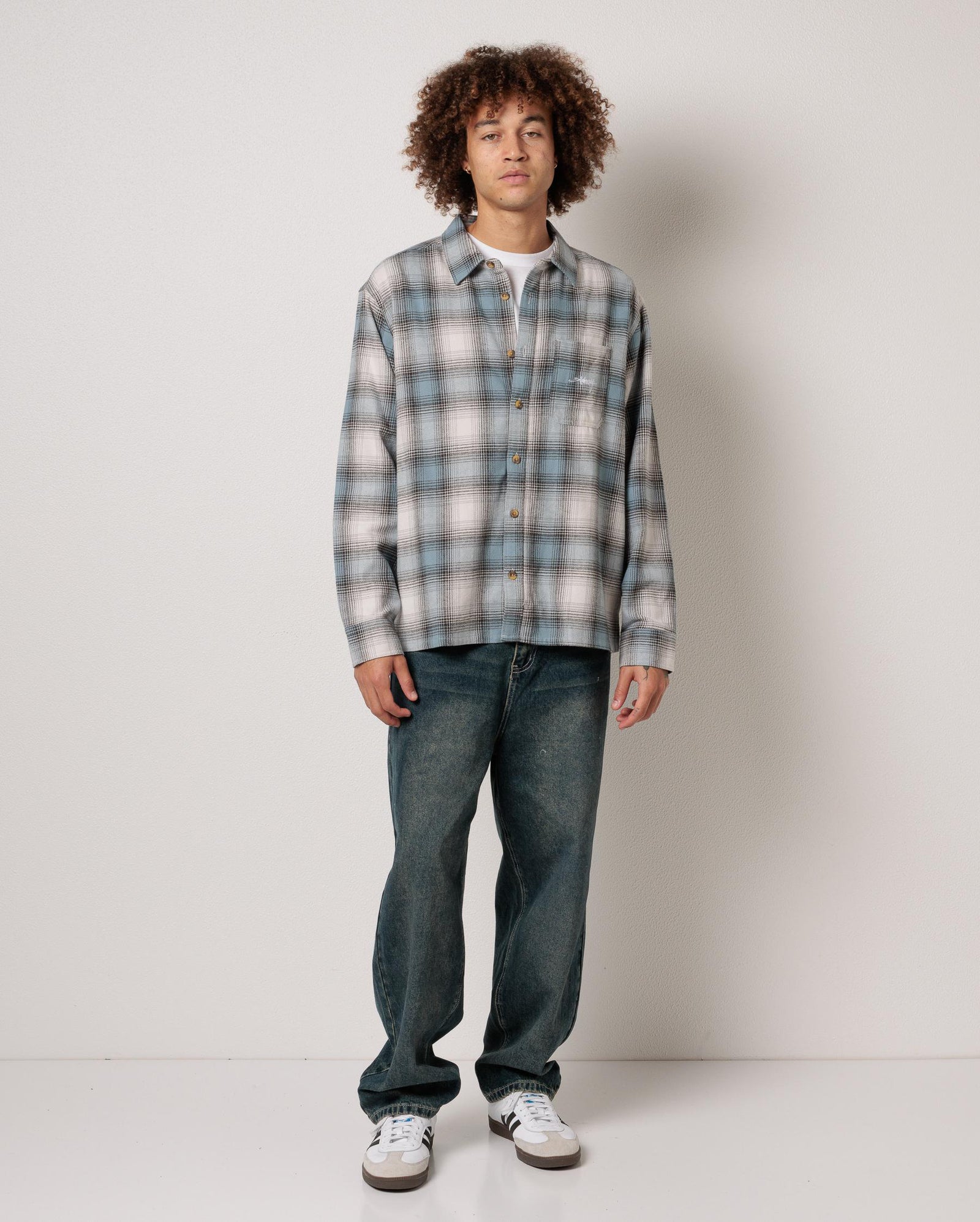 Mens Script Long Sleeve Flannel Shirt