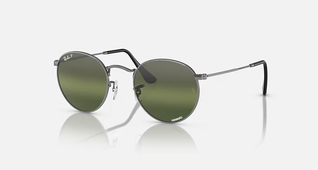 Round Metal - Gunmetal Grey Frame Polar Silver Green Lenses