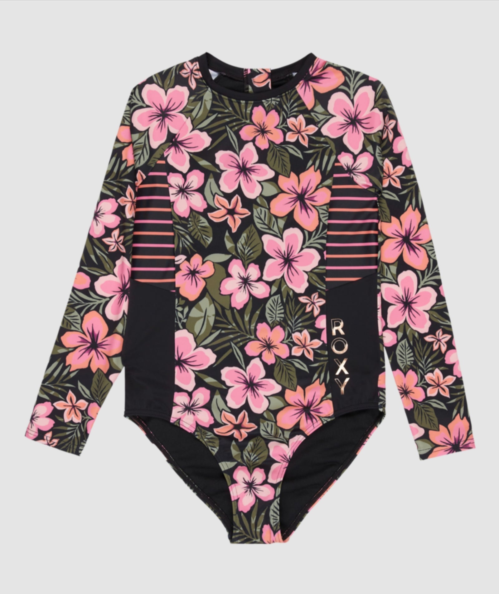 Girls 6-16 Active Floral Long Sleeve Onesie Rash Vest