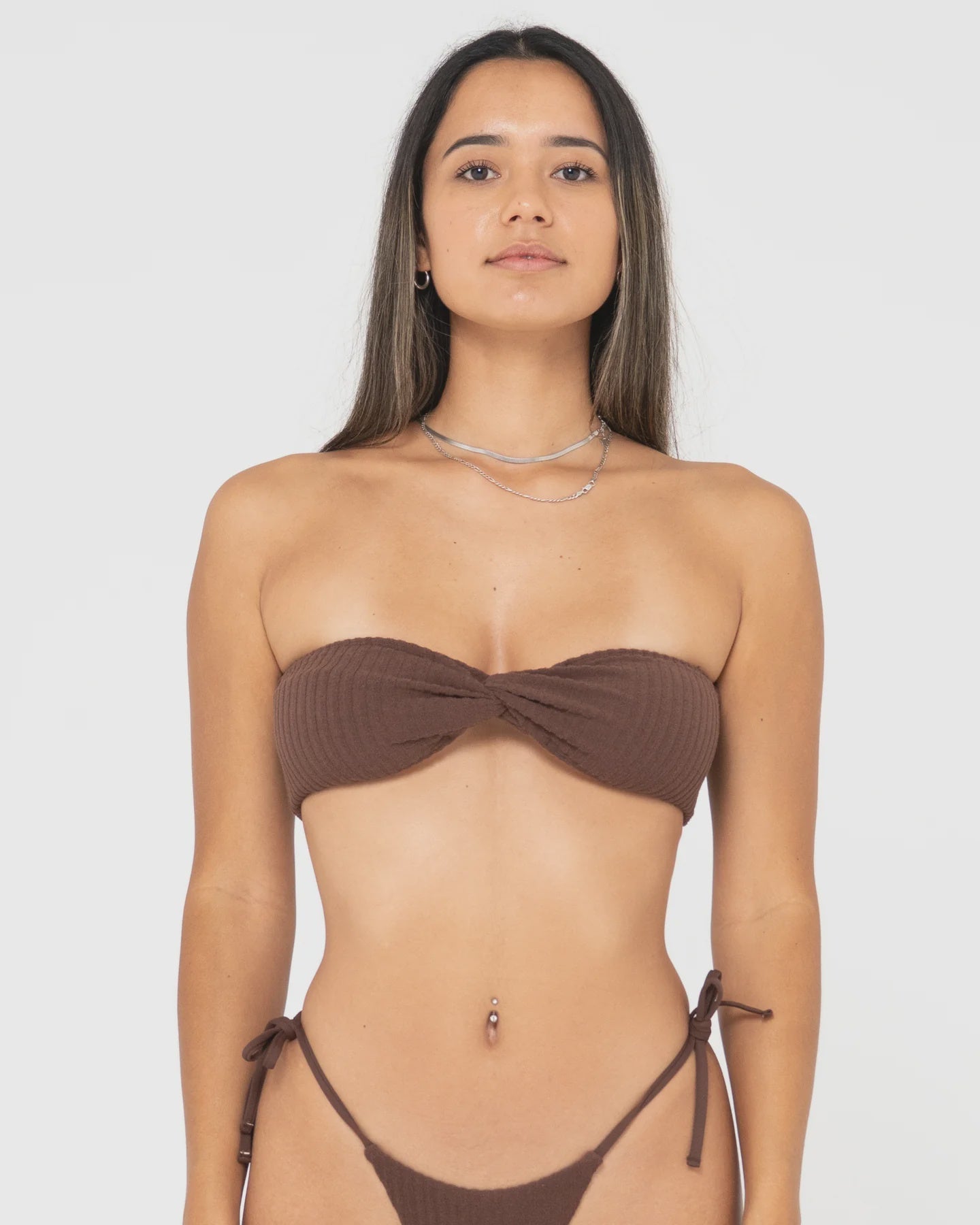 Lucky Rib Towelling Twist Bandeau Bikini Top