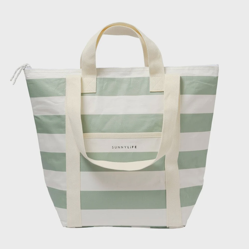 Light Cooler Tote - La Palma Sage Stripe