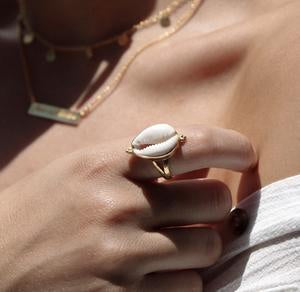 Indigo Jade Cowrie Shell Ring