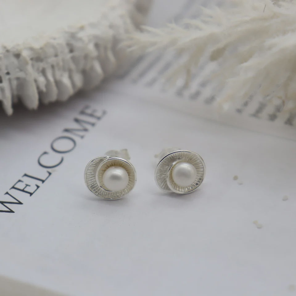 Ammonite Pearl Stud Earrings