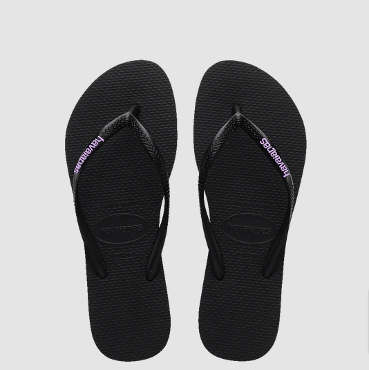 Kids Slim Rubber Logo Thongs - Black Lilac