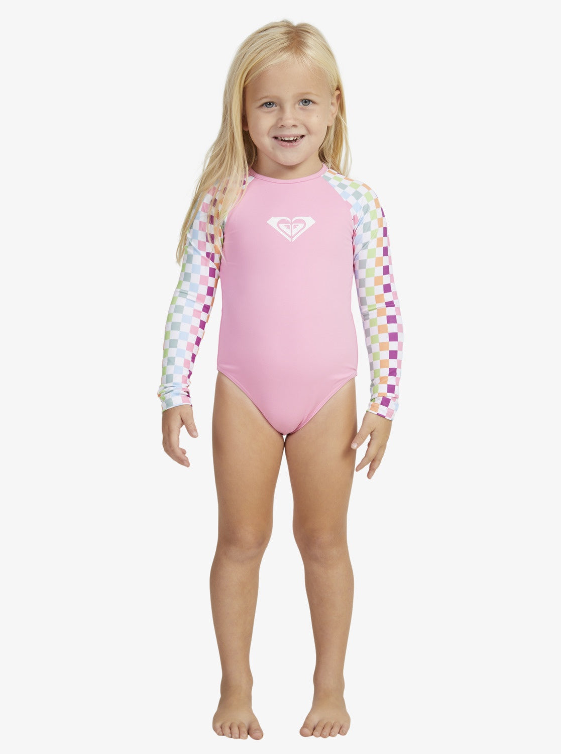 Girls 2-7 Rainbow Check Long Sleeve One-Piece Swimsuit