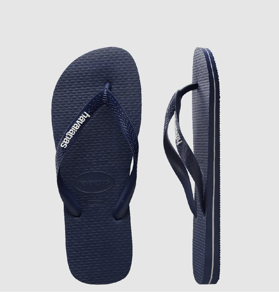 Kids Slim Rubber Logo Thongs - Blue Navy Blue White