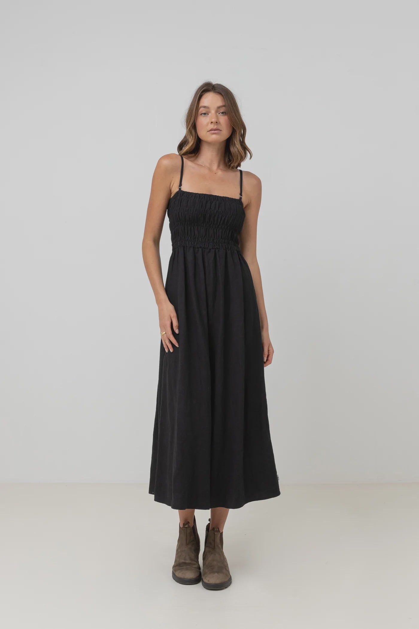 Classic Shirred Midi Dress