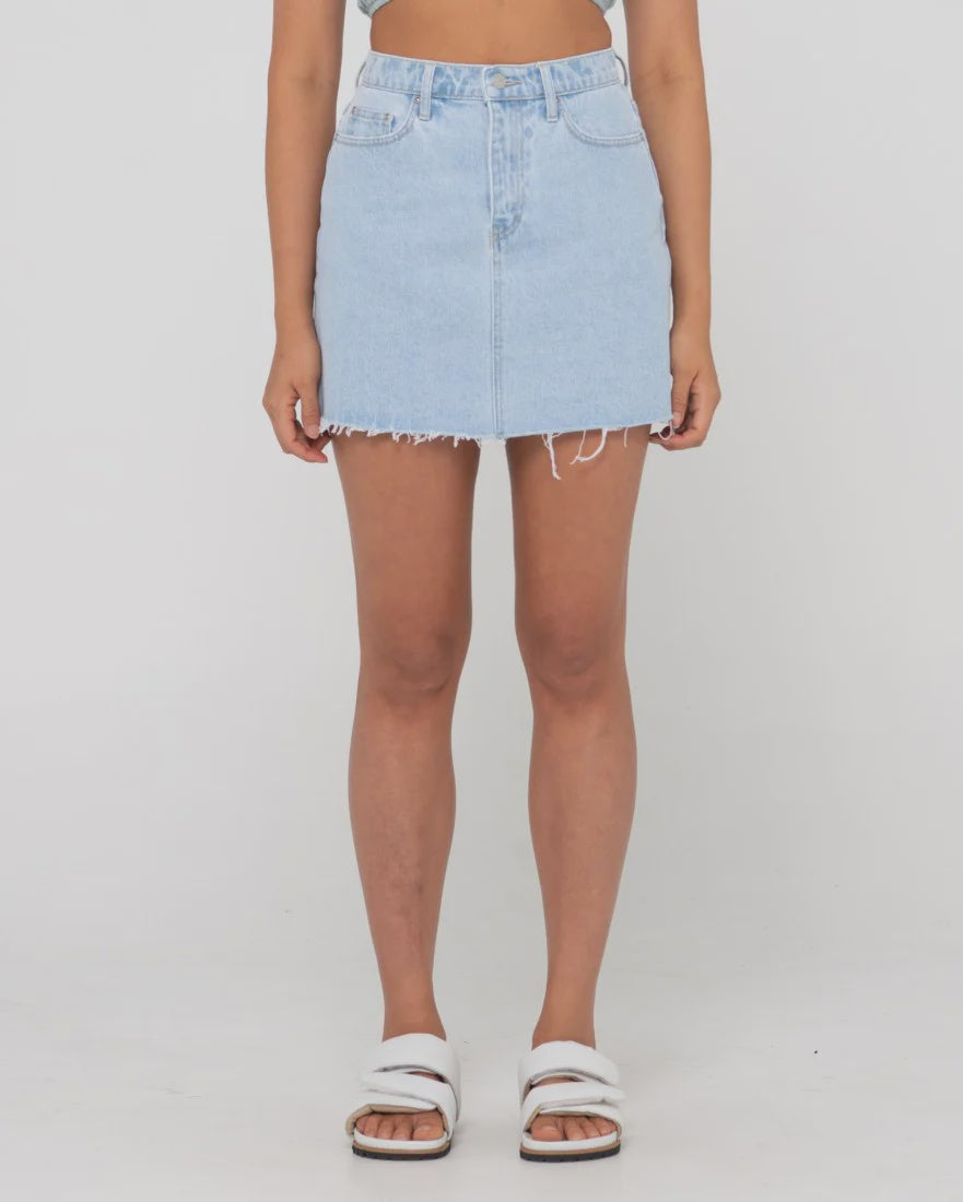 Celeste High Rise Denim Skirt Frayed